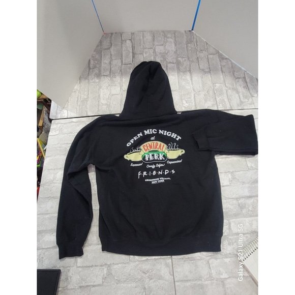 Friends Medium Hoodie Black With Colored Graphics Central Perk Open Mic Night - Picture 5 of 7